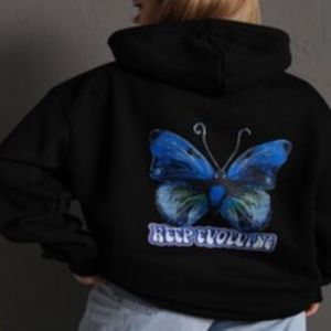 SHEIN Black Keep Evolving Hoodie Butterfly Blue